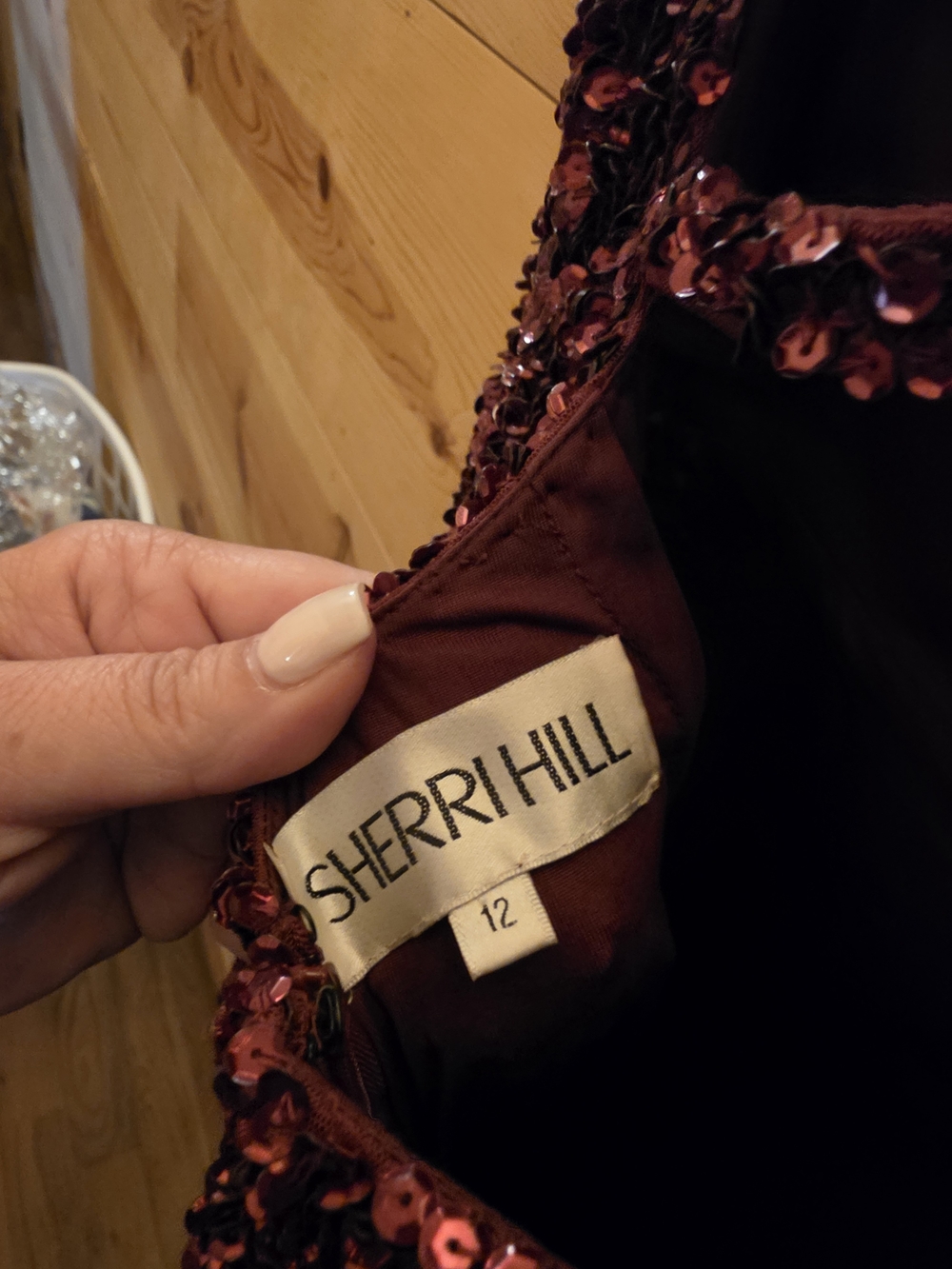 Sherri Hill Burgundy Sequin V-Neck Mini Dress - Picture 3 of 6